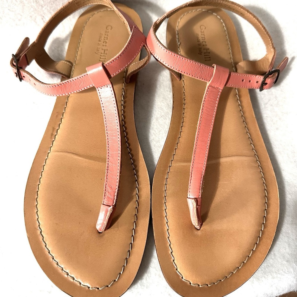 Garnet Hill Size‎ 8 Italian Leather T-Strap Sandals Salmon Pink